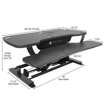 VersaDesk Power Pro 30 inch Electric Standing Desk Converter Dimensions