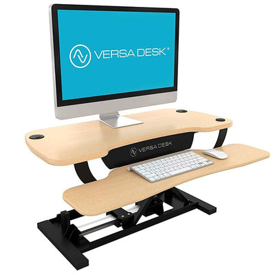 VersaDesk Power Pro 30 inch Electric Standing Desk Converter Maple 3D View Single Monitor