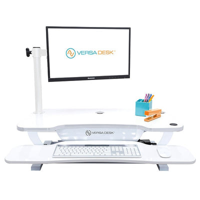 VersaDesk Power Pro 30 inch Electric Standing Desk Converter White Front View Single Monitor