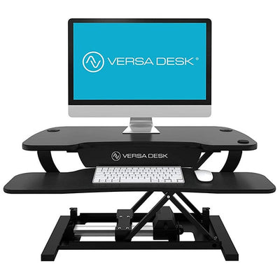 VersaDesk Power Pro 36 inch Electric Standing Desk Converter Black Front View Single Monitor