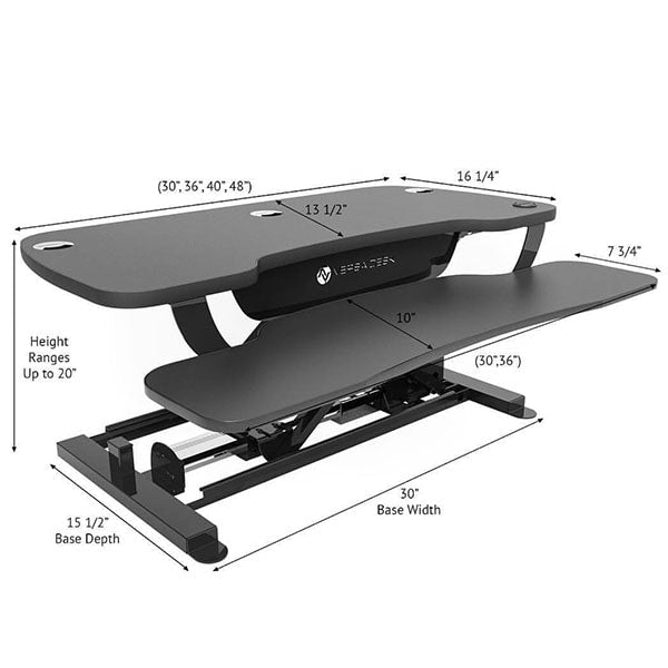 VersaDesk Power Pro 36 inch Electric Standing Desk Converter Dimensions