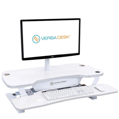 VersaDesk Power Pro 40 inch Electric Standing Desk Converter White 3D View Facing Right