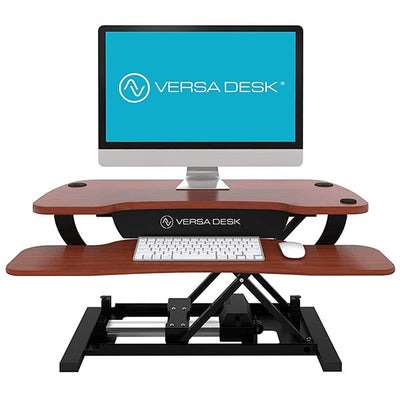 VersaDesk Power Pro 48 inch Electric Standing Desk Converter Cherry Front View