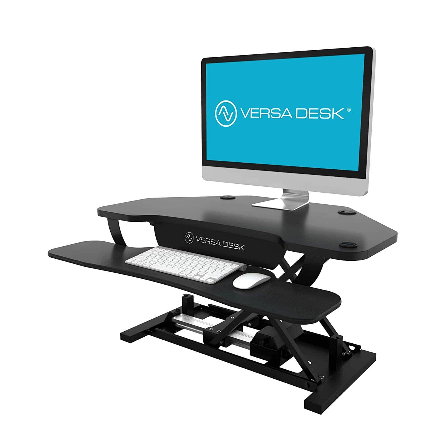 VersaDesk Power Pro Corner 36 inch Black 3D View Facing Left