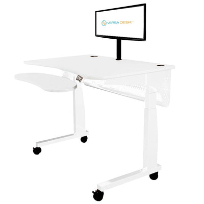 VersaDesk Universal Single LCD Monitor Arm Black On White Desk