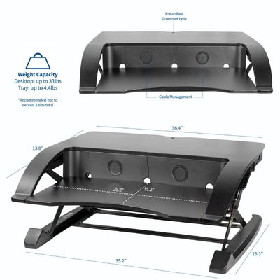 Vivo Desk-V000R 36_ Black Standing Desk Riser Dimension