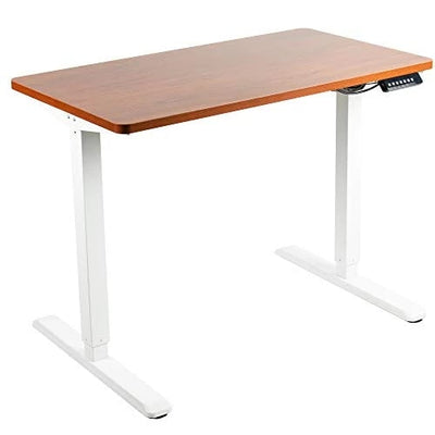 Vivo Electric Standing Desks Dark Walnut White Frame 43 x 24